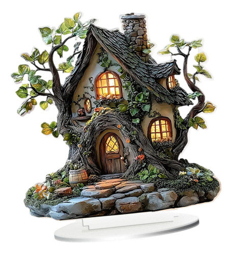 Tree House Ornament Plaque Display 2d Flat Festival Regalo