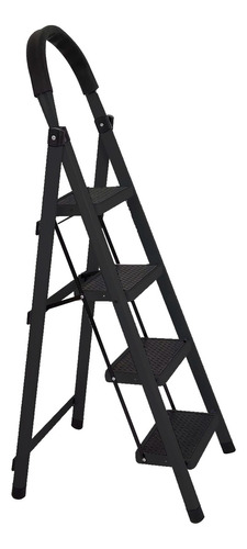 Escalera Tijera 4 Escalones De Aluminio Base Antideslizante Color Negro