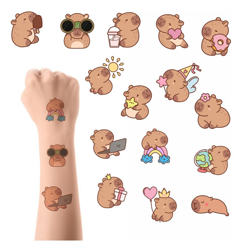 Tatuajes Temporales Pack X15 Tattoos + Llavero Capibara - Capibara
