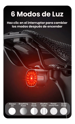 Luz Trasera Mini Accesorio Bici 100hs West Biking Usb 6modos Negro