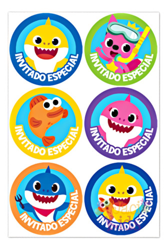 Distintivos Stickers Baby Shark 24pzs Artículo Fiesta Bsk0h1