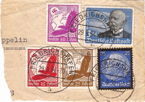 Selo 53 Zeppelin 508 Hindenburg Alemanha 1934 Sob Fragmento