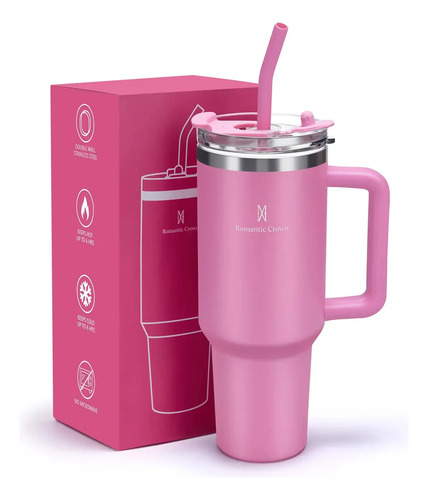 Copo Térmico Gigante 1,2l Inox Com Tampa E Inox Canudo Cor Rosa escuro Cor pura / Material fosco