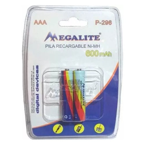 Pila Aaa Megalite Recargable P296 600mah Niquel Metal X2unid