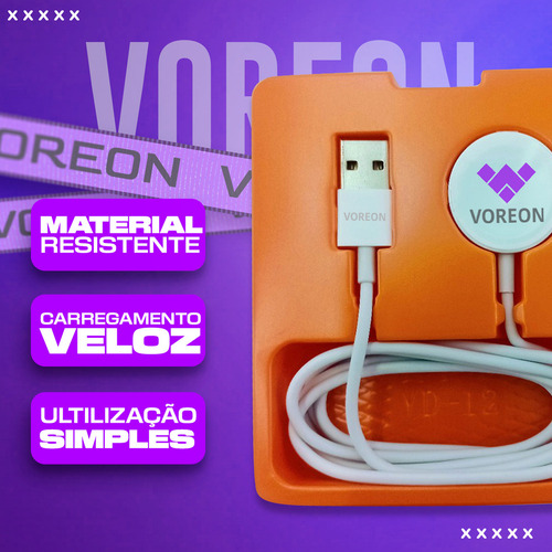 Cabo Magnetico Carregador Voreon Indução Smartwatch Cor Branco P/ Relógio Apple Watch Series 2 3 4 5 6