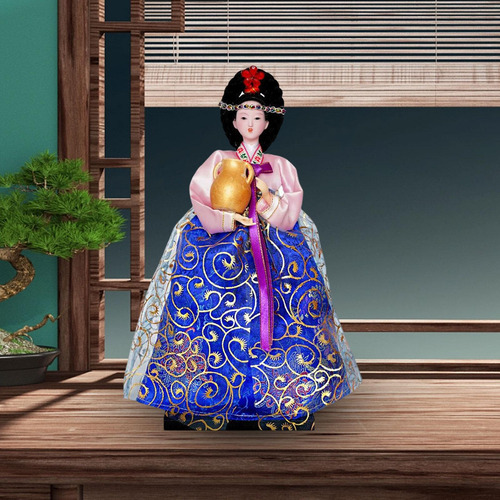 Popular Figura De Geisha Coreana, Artesanía En Rosa Y Azul