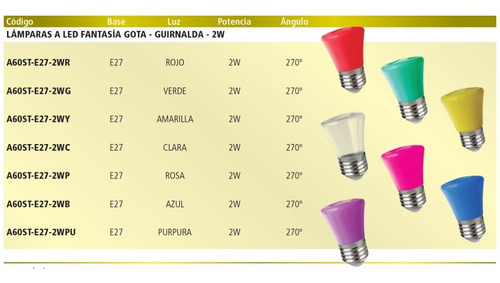 Lampara Led Guirnaldas 2w Color Purpura Rosa Verde Azul Blan