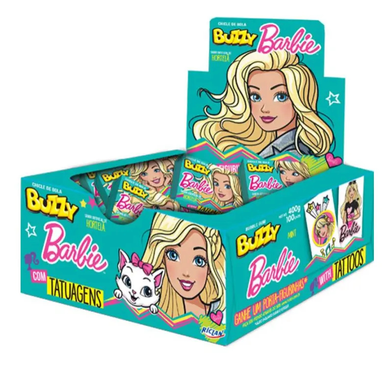 Chiclete Barbietatuagem Buzzy Hortelã C/ 90unid 360g