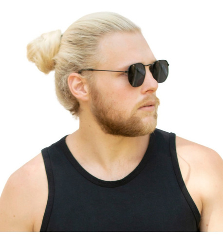 Óculos De Sol Masculino Hexagonal Uv400 Viale Desenho Preto