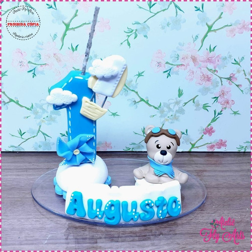 Imagem 4 de 5 de Vela Topo De Bolo Em Biscuit Ursinho Baloeiro