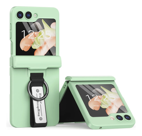 Fundas De Teléfono Spring Hinge Con Correa De Mano Y Anillo Para Samsung Galaxy Z Flip 6 5, Carcasa Resistente A Caídas