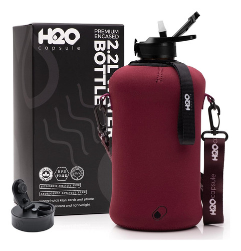 Botella H2o Capsule , Con Popote Y Funda , 2.2 L Marron