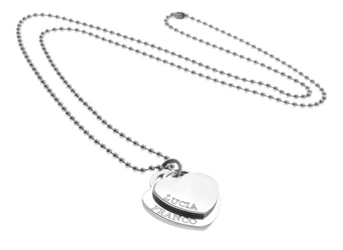Imagen 2 de 5 de Conjunto Doble Corazón Grabado Personalizado Nombre Fecha