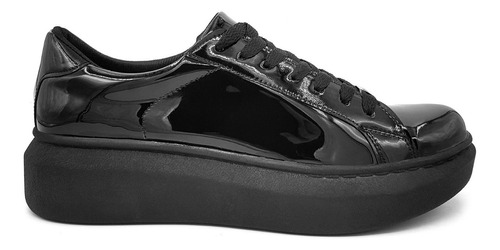 Zapato Zapatilla Mujer Charol All Black Sneaker Urbana Moda