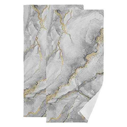 Grey Marble Hand Towels   White Marble Print With Gold ...