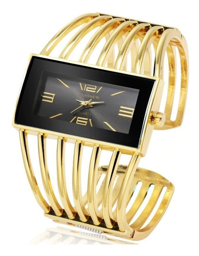 Reloj Dama Pulsera Metalico De Diseño Dorado Cuadrado