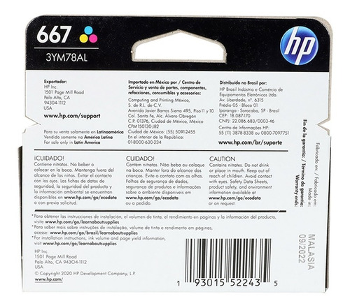 Cartucho Tinta Hp 667 Color Original 3ym78al
