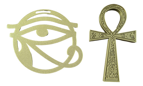 Cruz De Ankh Egipcia 20 Cm + Ojo De Horus 20cm Para Altar Dorado Oscuro
