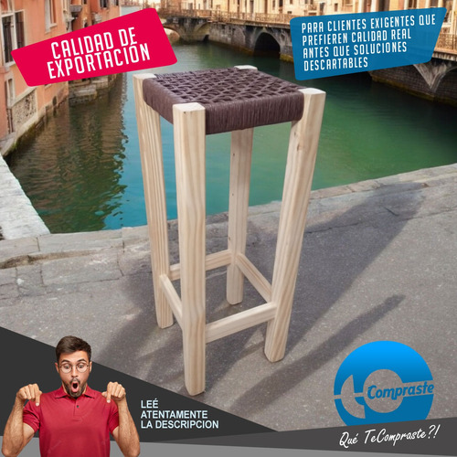 Banco Madera Pino Taburete Banqueta Encordado Alto Garantia Pino Natural Pino