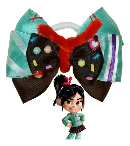 Colita De Pelo Moño Temático Vanellope Ralph Escolar Cumple Verde Agua