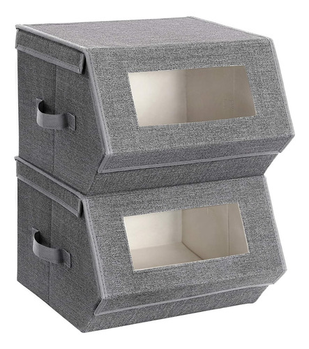 Stackable Storage Bins Set Of 2, Storage Boxes With Lid...
