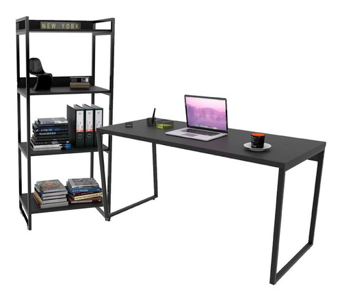 Kit Mesa Para Escritório Estante Ind. Form 150 Cm Preto Onix