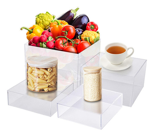 4 Peças Cubo Acrílico Caixa De Exibição Riser Food Riser