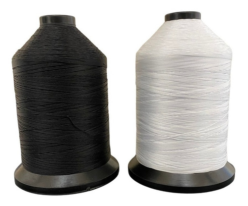Kit 2 Hilo T207 Para Mallas Tapiceria Lona Uso Rudo 3000 Mts Color Negro Y Blanco