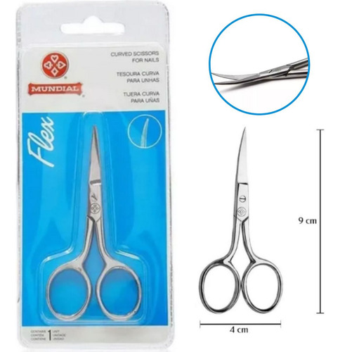 Tesoura Para Unhas Mundial Ponta Curva Linha Flex Aço Inox