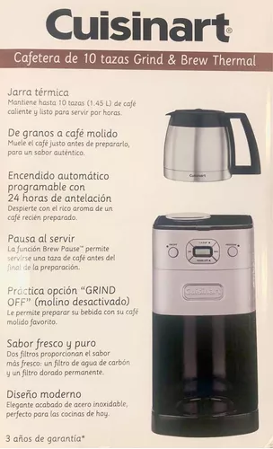 Cuisinart, Cafetera con molino para 10 tazas con jarra de