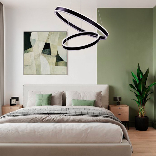 Lámpara De Techo Colgante Led De 3 Niveles Cosmos Doble Aro Estructura Negro
