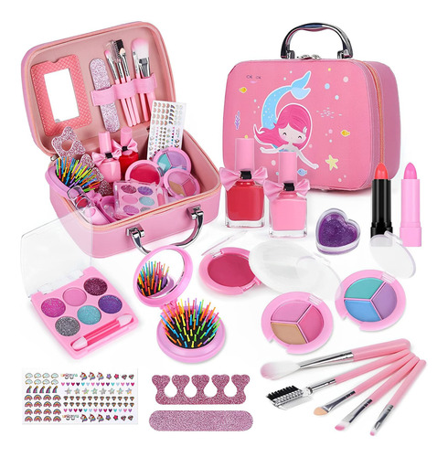 Kit De Maquillaje Lavable Para Niñas Sirena Y Princesa