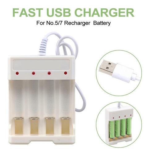 Cargador De Pilas Recargables Aa Aaa Usb 4 Pilas Ni/cd Ni/mh