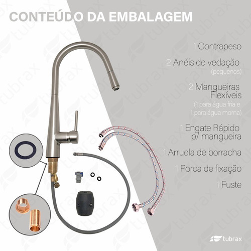Torneira Cozinha Gourmet Monocomando Extensível Aço Escovado