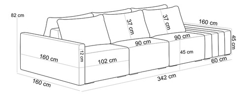 Sofá Ilha Modular Para Sala 342cm com Puff Dublin K01 Veludo Preto e Sintético Preto
