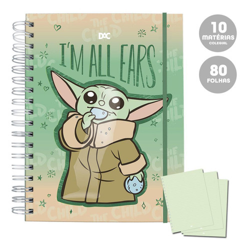 Caderno Smart Colegial 10 Mat 80fl Baby Yoda Star Wars Dac