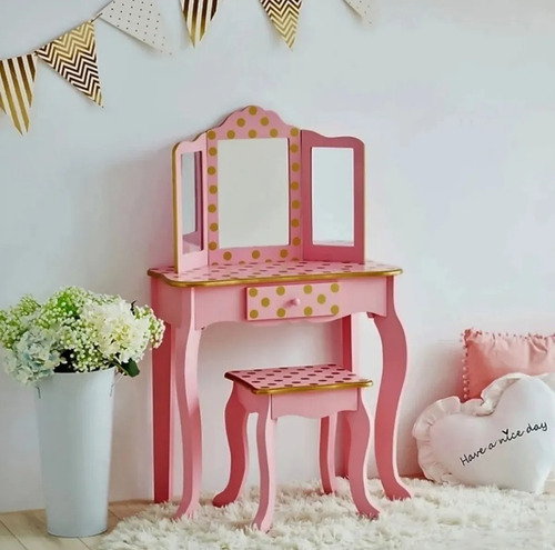 Imagen 4 de 4 de Tocador De Madera Con Taburete Para Niñas No Kidkraft