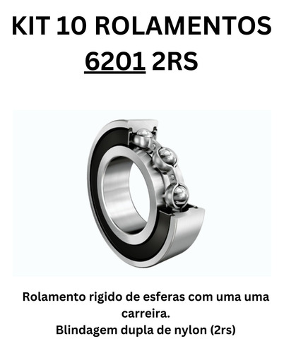 Rolamentos 6201 2rs Kit Com 10 Peças 12x32x10