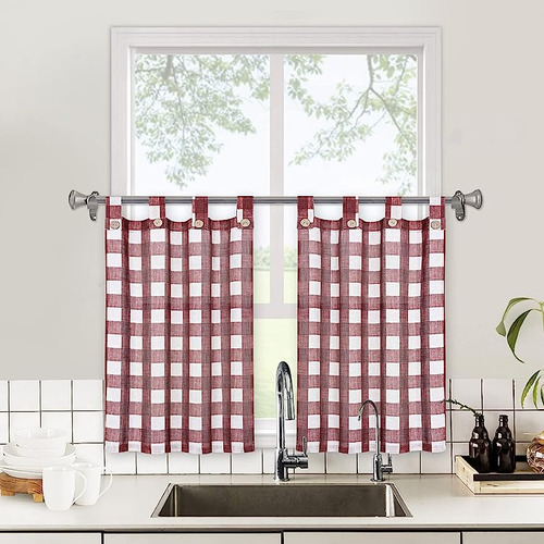 Cortinas Cocina A Cuadros Rojos Rustico Para Ventanas Baño V