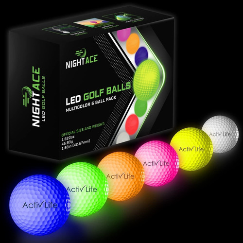 Bolas De Golf Led (6 Multicolores) Brillan En La Oscuridad