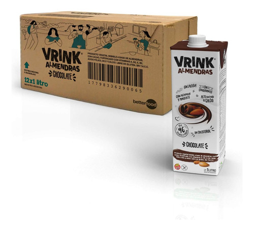 Leche De Almendras Vrink Chocolate Pack X 12 De 1 Litro