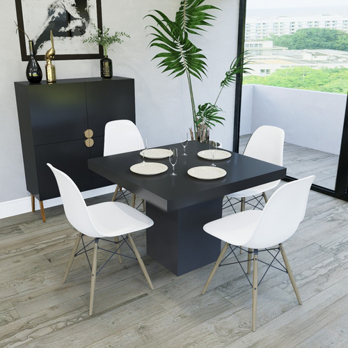 Mesa De Comedor Minimalista Cuadrada Simple Depa Lujo Negro