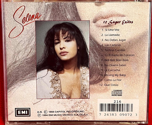 Cd Original Selena / 12 Súper Éxitos. 1994 1a Ed. Canada. (Usado)