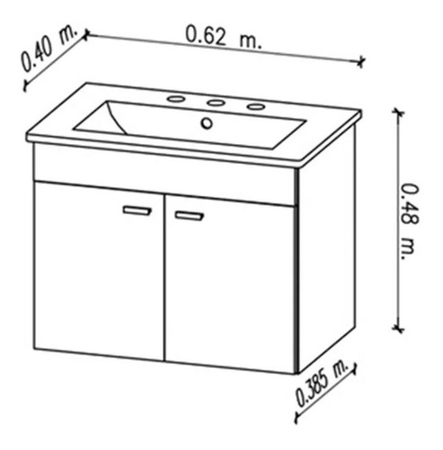 Mueble para baño Amube Niza de 62cm de ancho, 48cm de alto y 40cm de profundidad, con bacha color blanco y mueble wengue con tres agujeros para grifería