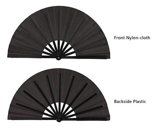 Abanico Plegable Grande De 4 Piezas, Color Negro