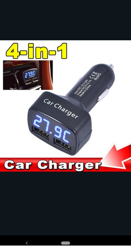 Cargador Usb Voltimetro Y Termómetro