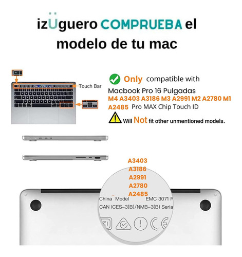Funda Protector Case Par Macbook Pro 16 M3 A2991 A2780 A2481