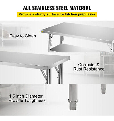 Vevor Folding Work Prep Table Stainless Steel With Under Oah