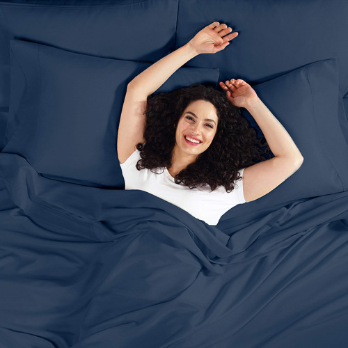 Sábanas De Cama King Bajeras Hasta 40 Cm Color Azul Marino