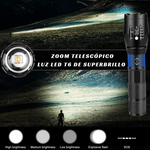 2pzas Linternas Recargables Led Lampara Tactica Camping